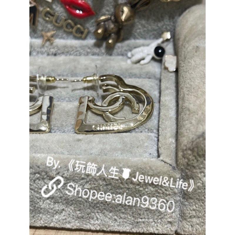 CHANEL 香奈兒 超美 金色 素面 立體 鏤空 大愛心 捶打面 二手 造型 耳環-細節圖3