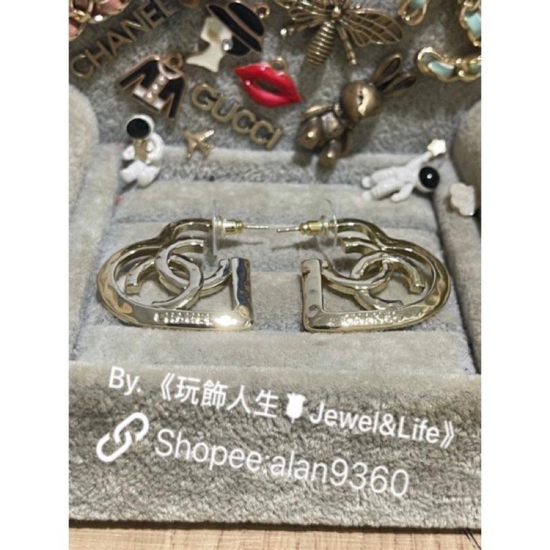 CHANEL 香奈兒 超美 金色 素面 立體 鏤空 大愛心 捶打面 二手 造型 耳環-細節圖4