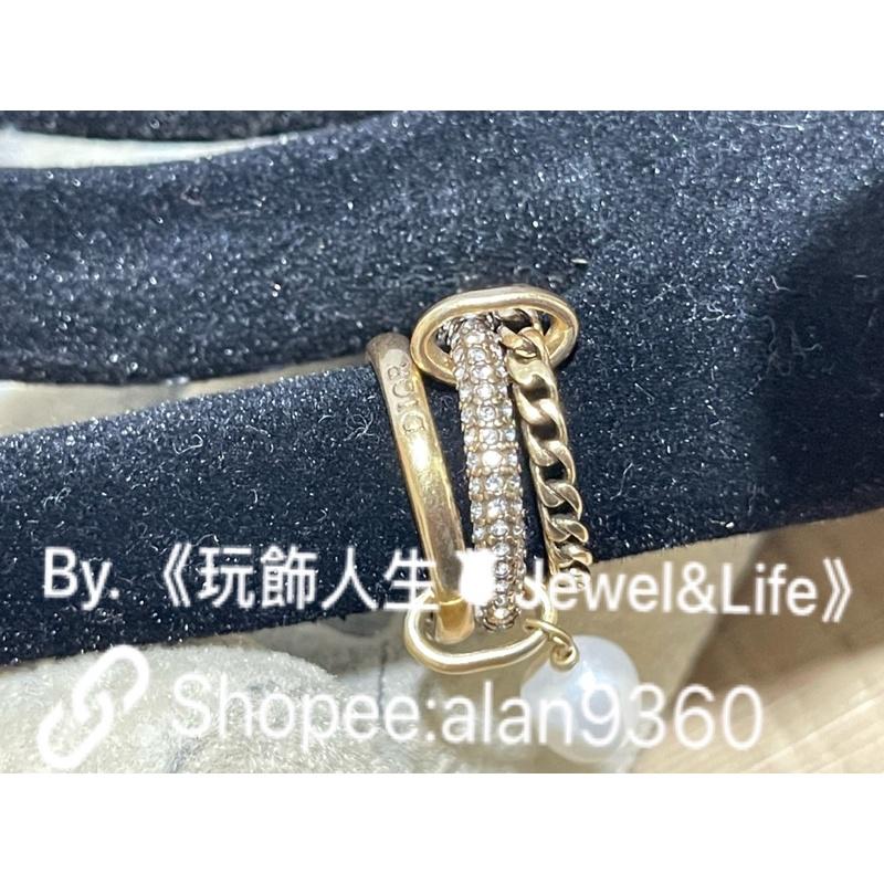 DIOR 超美 水鑽 金屬 復古金 二手 三環 珍珠  造型 戒指-細節圖4