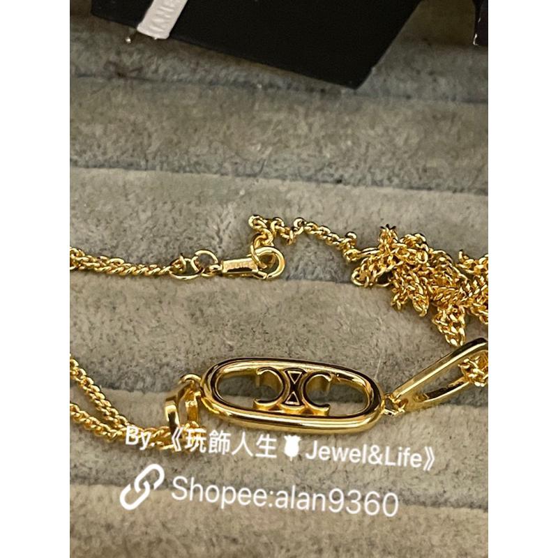 CELINE 經典 雙鍊 橢圓形 二手 凱旋門 LOGO 造型 鎖骨 短項鍊-細節圖6