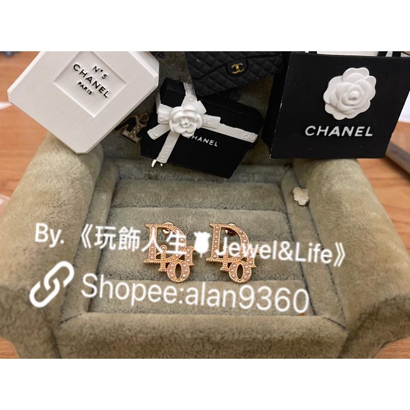 DIOR 超美 經典 基本款 字母 玫瑰金 珍珠 二手 造型 耳環-細節圖4