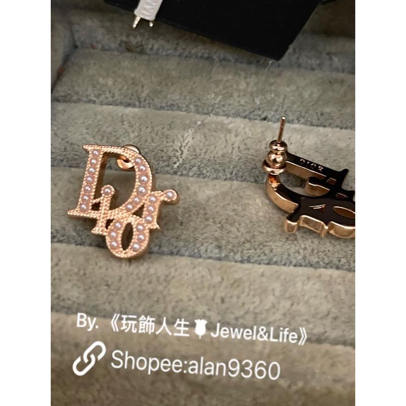 DIOR 超美 經典 基本款 字母 玫瑰金 珍珠 二手 造型 耳環-細節圖7