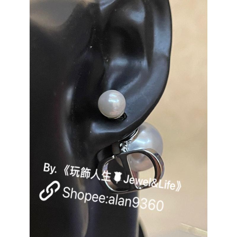 DIOR 超美 基本款 雙珍珠 銀白 CD 二手  亮銀色 造型 耳環-細節圖8