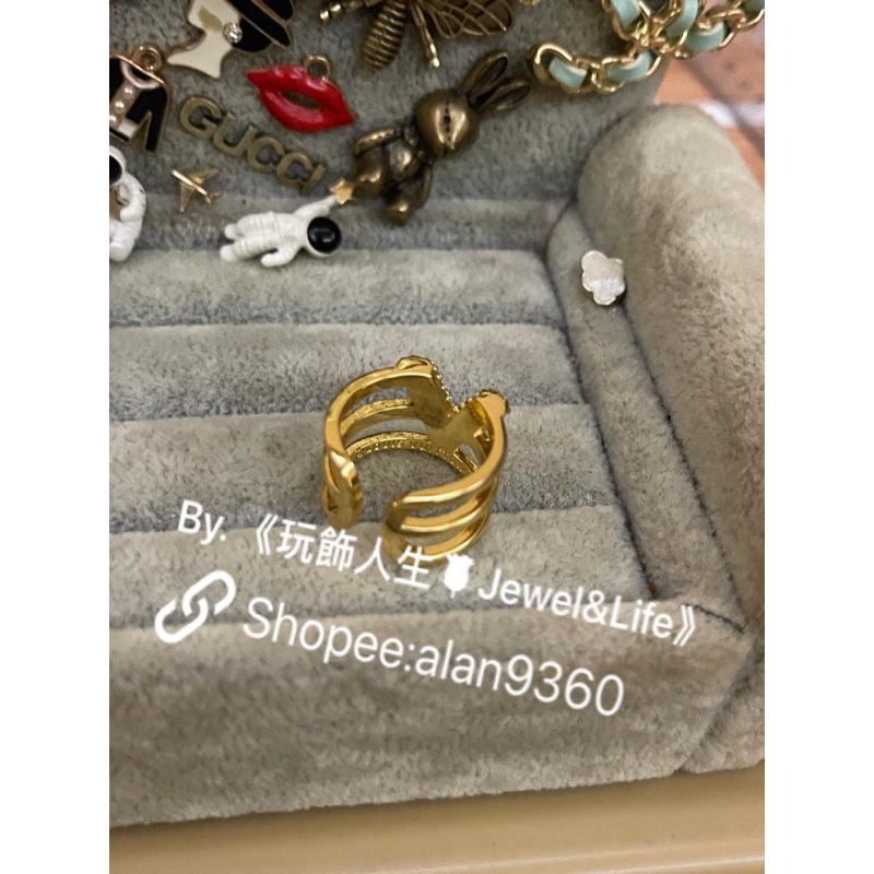 Louis Vuitton LV 經典V字 寬版 鏤空 二手 水鑽 造型 戒指-細節圖5