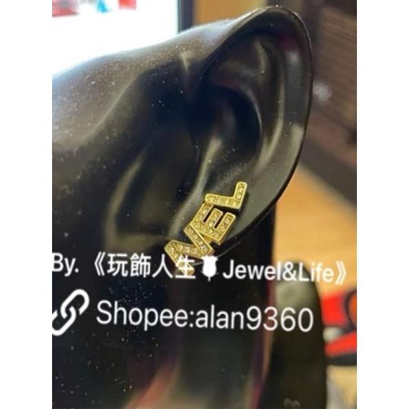 CHANEL 經典 不對稱 字母 淡金色 二手 水鑽 造型  耳環-細節圖3