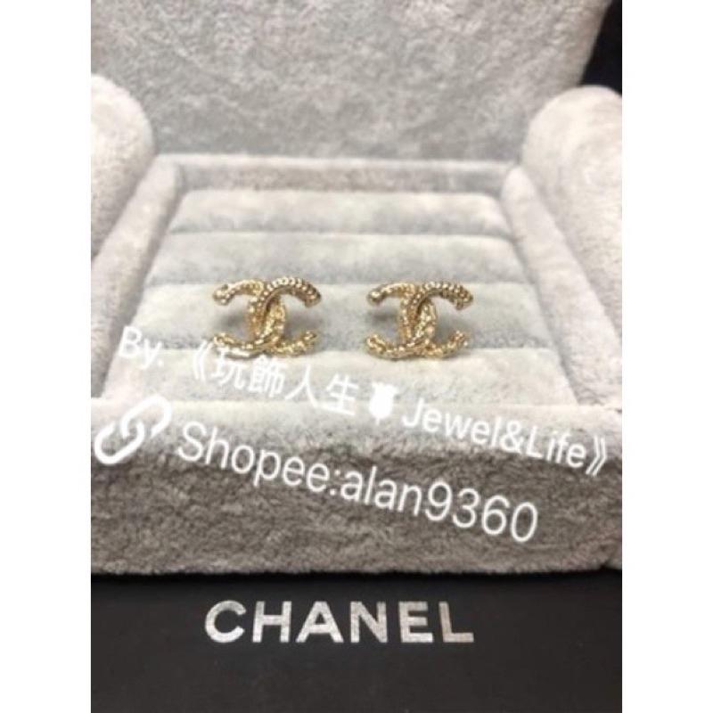 CHANEL 香奈兒 超美 金色 基本款 麻花 水鑽 二手 造型 耳環-細節圖2