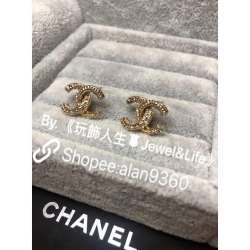 CHANEL 香奈兒 超美 金色 基本款 麻花 水鑽 二手 造型 耳環-細節圖5