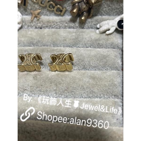 CELINE 超美 經典 小LOGO 素面 百搭 金色  二手 造型 耳環-細節圖4