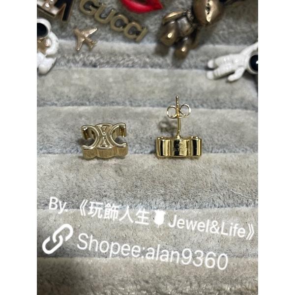 CELINE 超美 經典 小LOGO 素面 百搭 金色  二手 造型 耳環-細節圖6