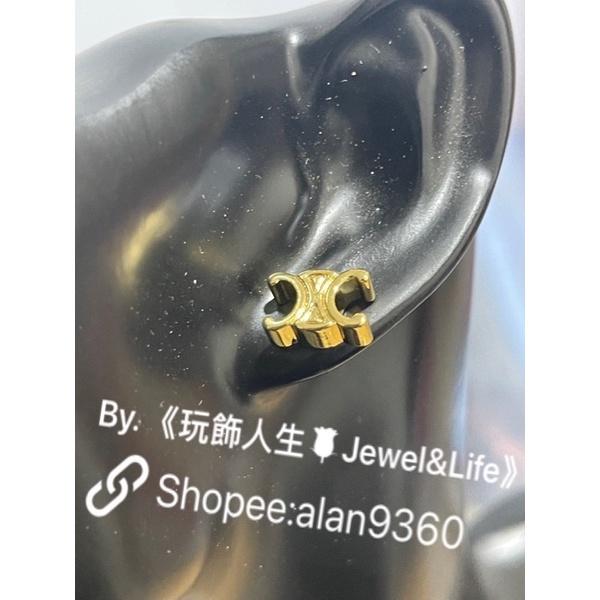 CELINE 超美 經典 小LOGO 素面 百搭 金色  二手 造型 耳環-細節圖8