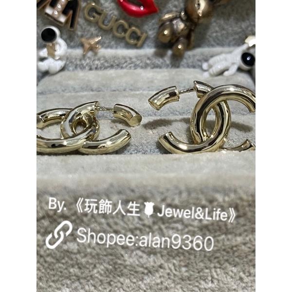 CHANEL 經典 金色 立體 LOGO 造型 二手  二手 耳環-細節圖4