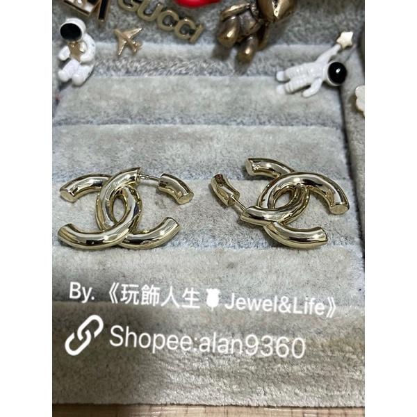 CHANEL 經典 金色 立體 LOGO 造型 二手  二手 耳環-細節圖6