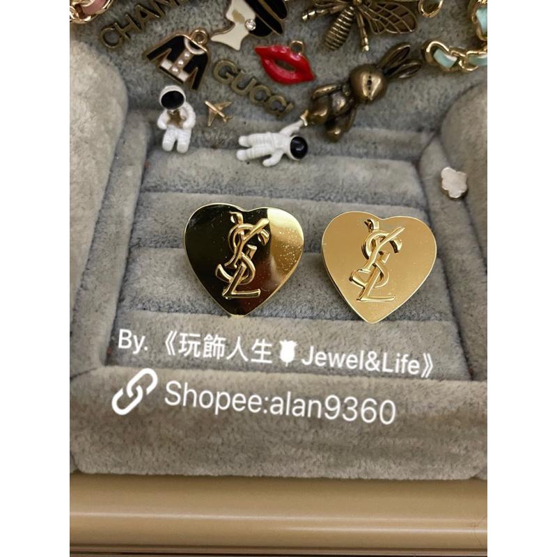 Yves Saint Laurent YSL  二手 情人限定 金色 鏡面 愛心 造型 耳環-細節圖2