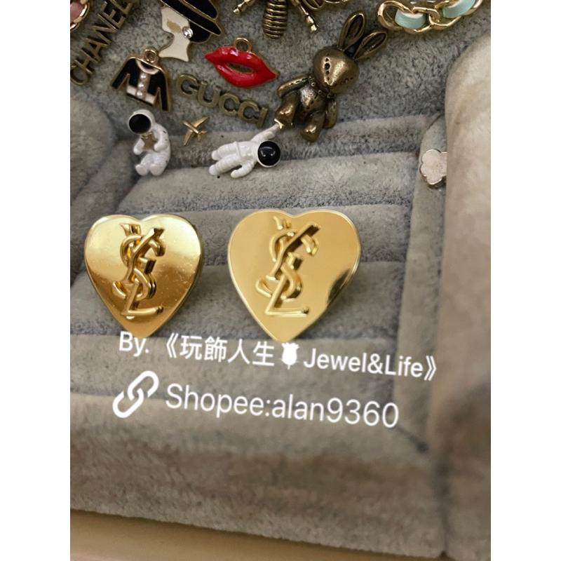 Yves Saint Laurent YSL  二手 情人限定 金色 鏡面 愛心 造型 耳環-細節圖3