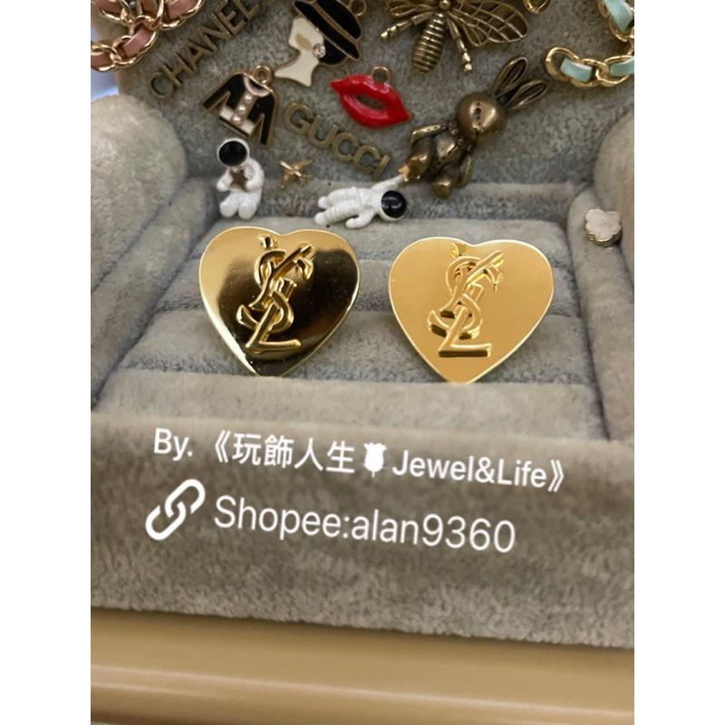 Yves Saint Laurent YSL  二手 情人限定 金色 鏡面 愛心 造型 耳環-細節圖4