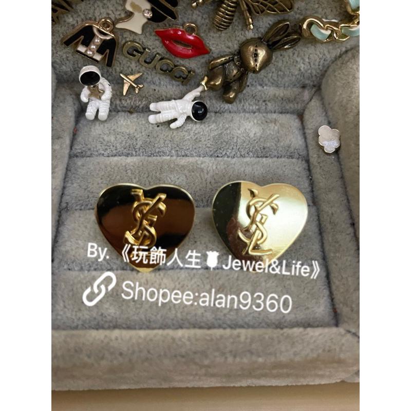 Yves Saint Laurent YSL  二手 情人限定 金色 鏡面 愛心 造型 耳環-細節圖5