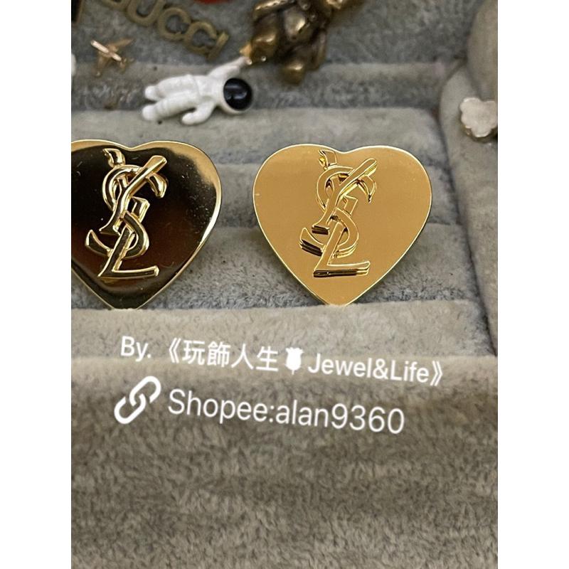 Yves Saint Laurent YSL  二手 情人限定 金色 鏡面 愛心 造型 耳環-細節圖6