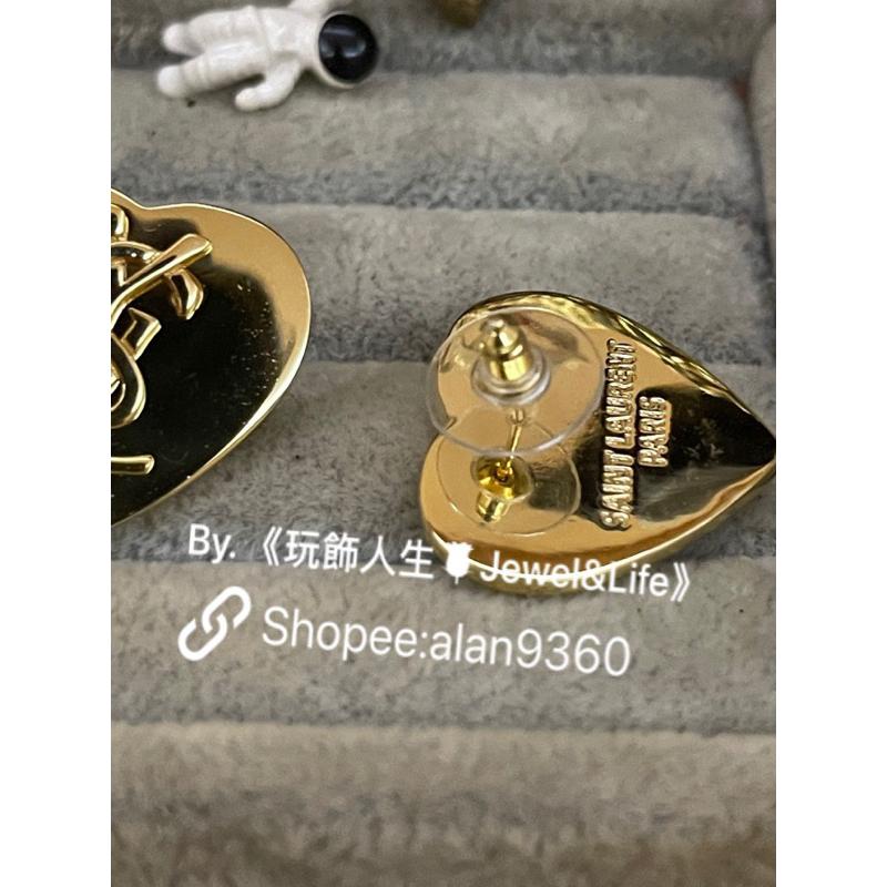 Yves Saint Laurent YSL  二手 情人限定 金色 鏡面 愛心 造型 耳環-細節圖7