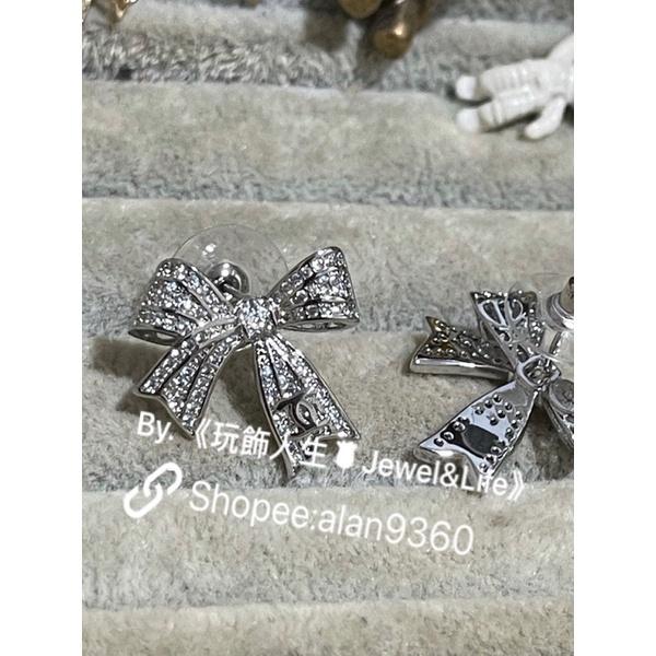 CHANEL 香奈兒 超美 銀色 水鑽 立體 緞帶 二手 蝴蝶結  造型 耳環-細節圖7