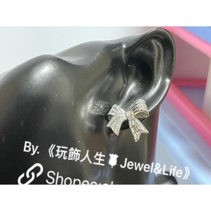 CHANEL 香奈兒 超美 銀色 水鑽 立體 緞帶 二手 蝴蝶結  造型 耳環-細節圖8