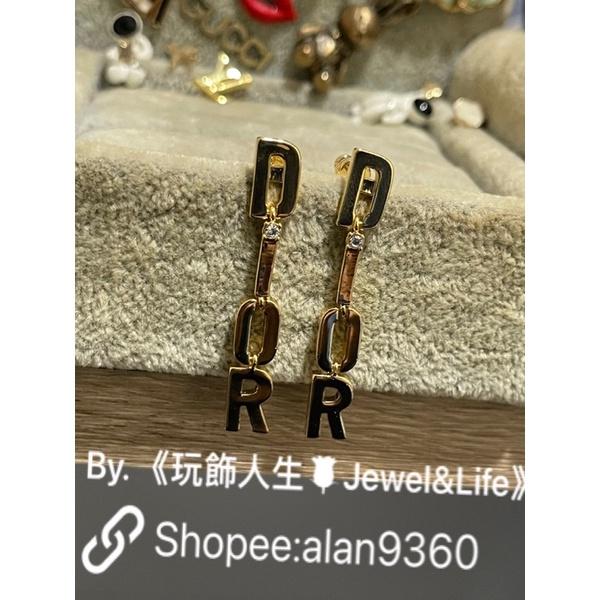 DIOR 簡約 素面 水鑽 亮金色 字母 流蘇  二手 造型 耳環-細節圖2