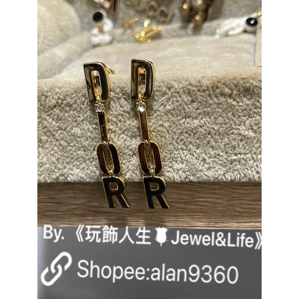 DIOR 簡約 素面 水鑽 亮金色 字母 流蘇  二手 造型 耳環-細節圖4