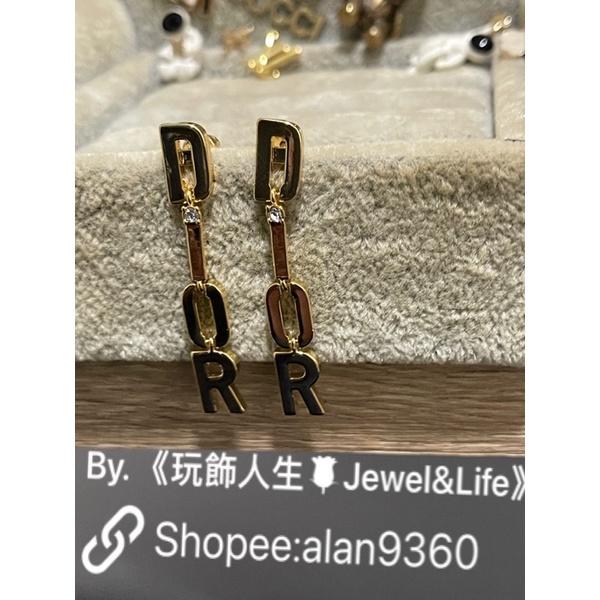 DIOR 簡約 素面 水鑽 亮金色 字母 流蘇  二手 造型 耳環-細節圖5