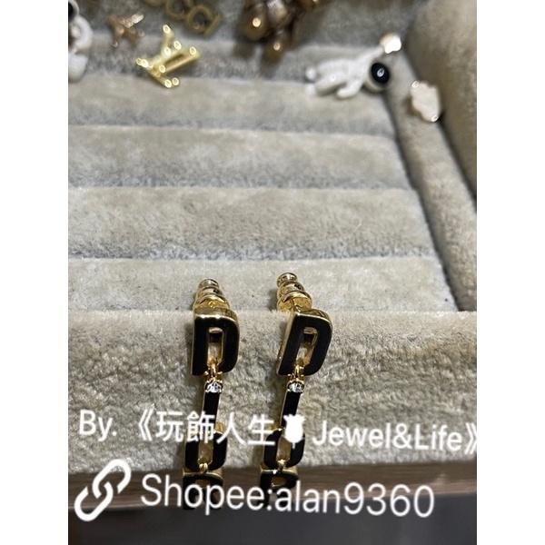 DIOR 簡約 素面 水鑽 亮金色 字母 流蘇  二手 造型 耳環-細節圖6