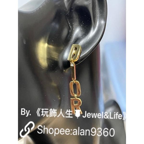 DIOR 簡約 素面 水鑽 亮金色 字母 流蘇  二手 造型 耳環-細節圖8