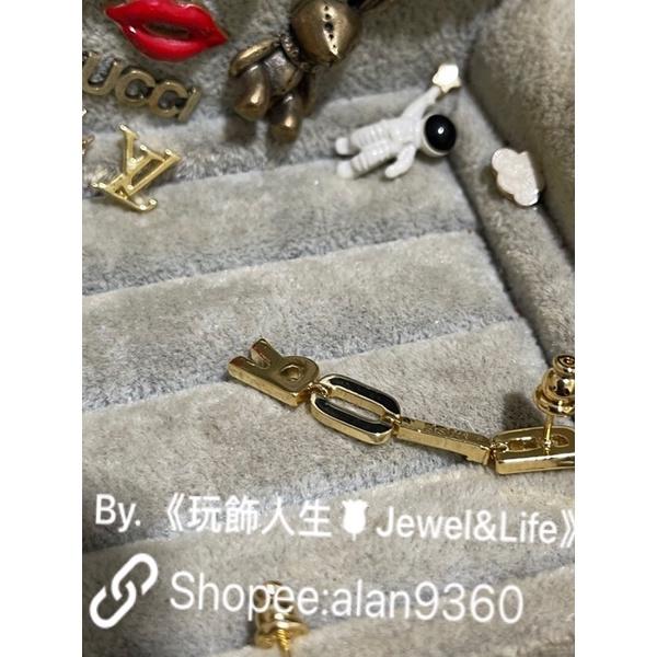 DIOR 簡約 素面 水鑽 亮金色 字母 流蘇  二手 造型 耳環-細節圖9