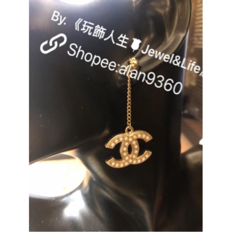 CHANEL 香奈兒 超美 金色 垂墜式 雙面 珍珠 二手 造型 耳環-細節圖4