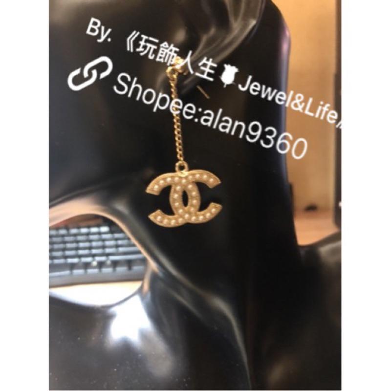CHANEL 香奈兒 超美 金色 垂墜式 雙面 珍珠 二手 造型 耳環-細節圖5