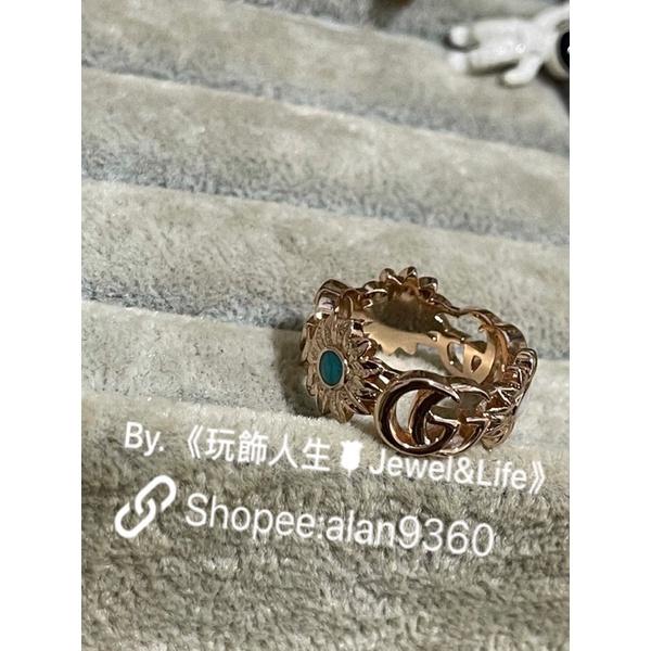 GUCCI 超美 玫瑰金色 經典 花朵 寶石  二手 造型 戒指-細節圖4