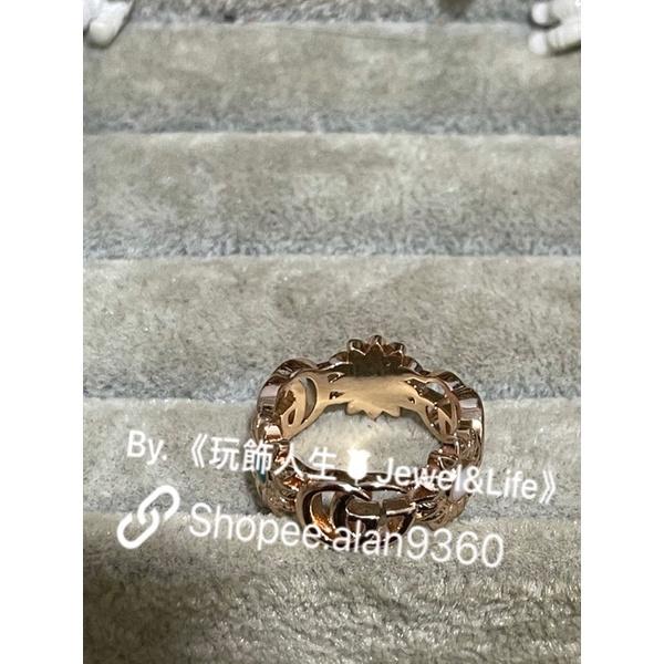 GUCCI 超美 玫瑰金色 經典 花朵 寶石  二手 造型 戒指-細節圖5