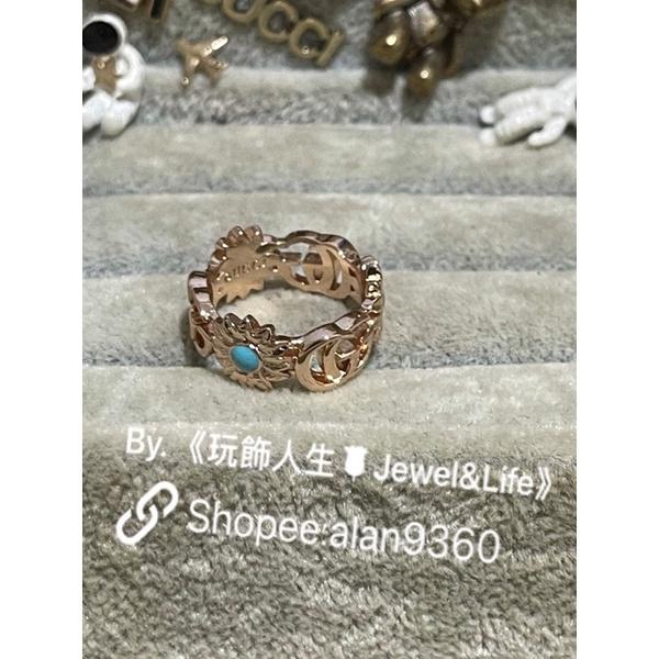 GUCCI 超美 玫瑰金色 經典 花朵 寶石  二手 造型 戒指-細節圖7