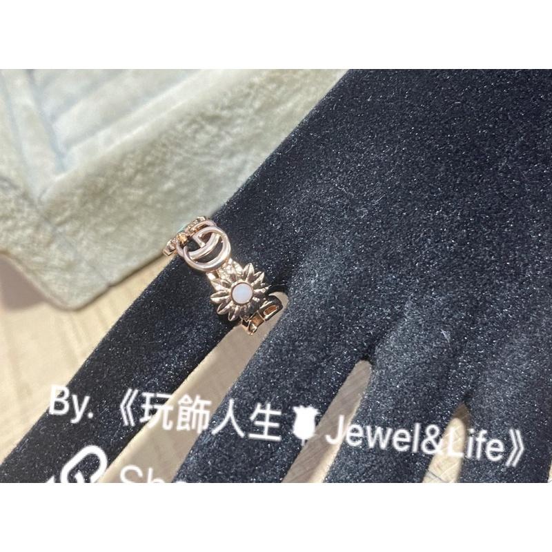 GUCCI 超美 玫瑰金色 經典 花朵 寶石  二手 造型 戒指-細節圖9