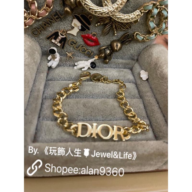 DIOR 超美 經典 字母 金色 二手 鍊條 素面 百搭 造型 手鍊-細節圖2