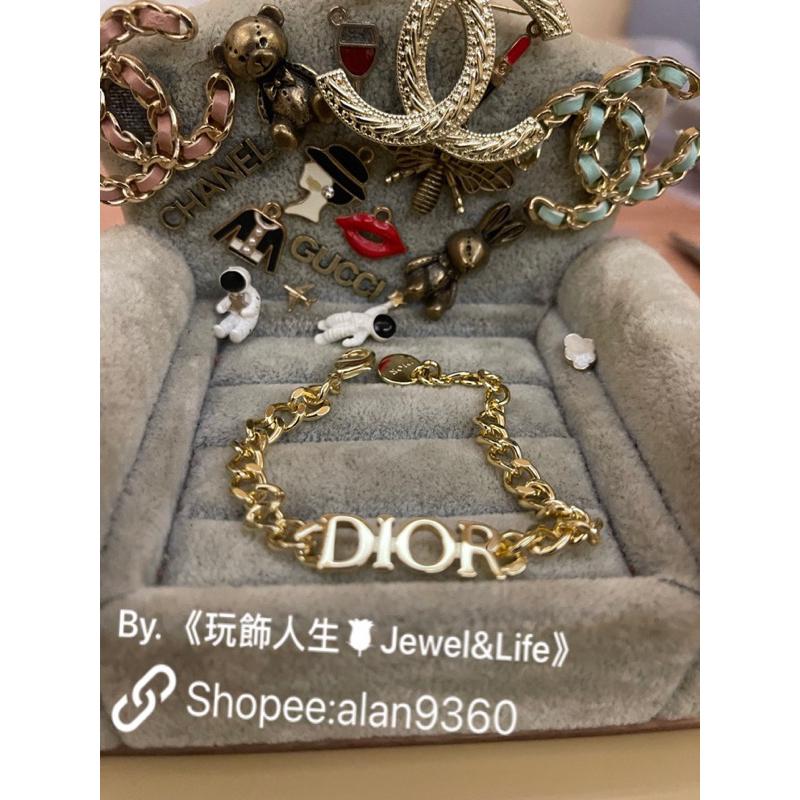 DIOR 超美 經典 字母 金色 二手 鍊條 素面 百搭 造型 手鍊-細節圖3