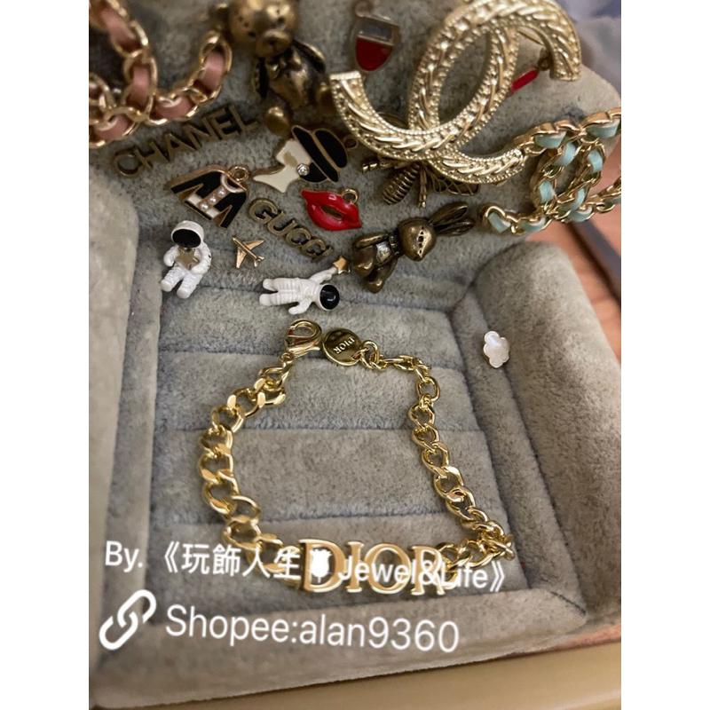 DIOR 超美 經典 字母 金色 二手 鍊條 素面 百搭 造型 手鍊-細節圖4