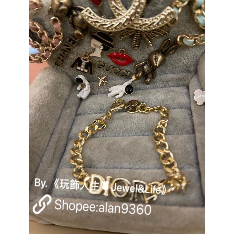 DIOR 超美 經典 字母 金色 二手 鍊條 素面 百搭 造型 手鍊-細節圖5