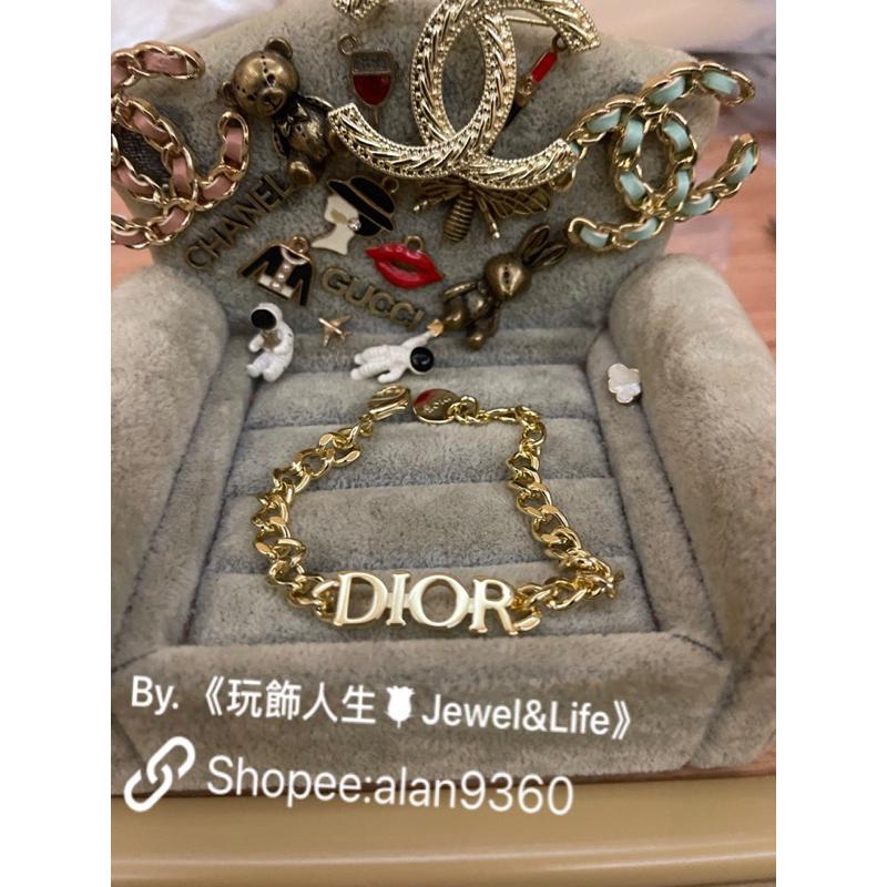 DIOR 超美 經典 字母 金色 二手 鍊條 素面 百搭 造型 手鍊-細節圖6