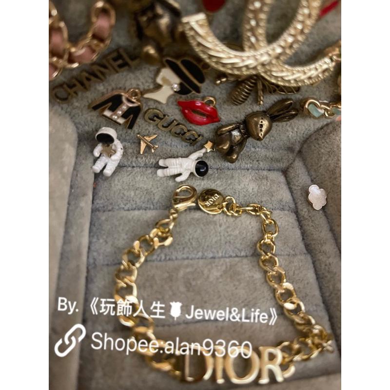 DIOR 超美 經典 字母 金色 二手 鍊條 素面 百搭 造型 手鍊-細節圖7