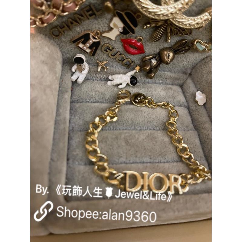 DIOR 超美 經典 字母 金色 二手 鍊條 素面 百搭 造型 手鍊-細節圖8