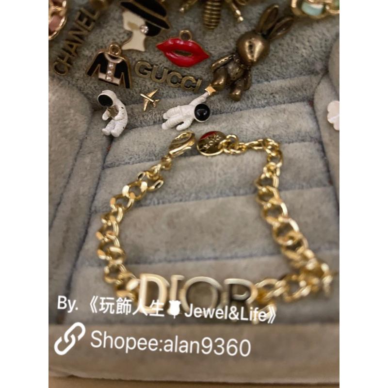 DIOR 超美 經典 字母 金色 二手 鍊條 素面 百搭 造型 手鍊-細節圖9