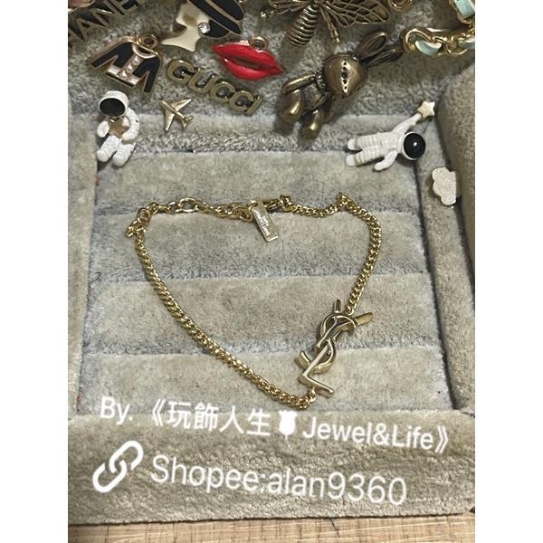 Saint Laurent Paris YSL 經典 LOGO 清新 二手 金色  造型 手鍊-細節圖2