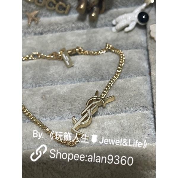 Saint Laurent Paris YSL 經典 LOGO 清新 二手 金色  造型 手鍊-細節圖5