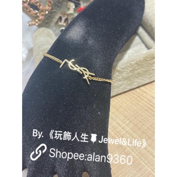 Saint Laurent Paris YSL 經典 LOGO 清新 二手 金色  造型 手鍊-細節圖6
