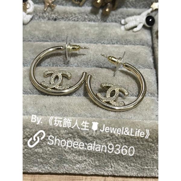 CHANEL 香奈兒 超美 淡金色 半圓 百搭 二手 素面 麥穗  造型 耳環-細節圖2