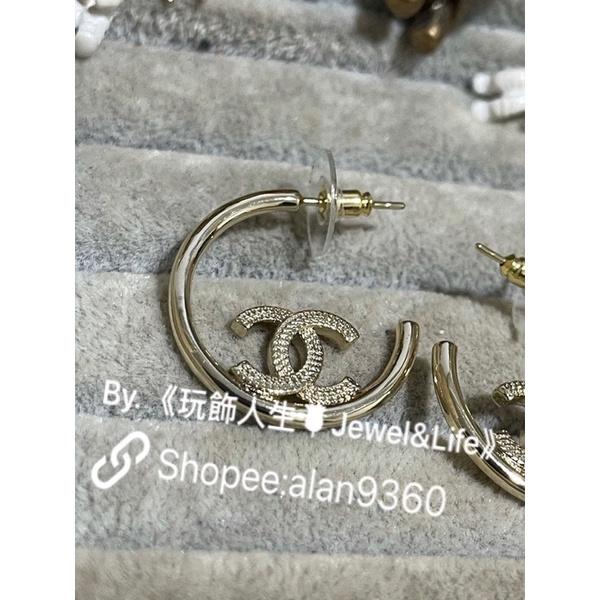 CHANEL 香奈兒 超美 淡金色 半圓 百搭 二手 素面 麥穗  造型 耳環-細節圖3