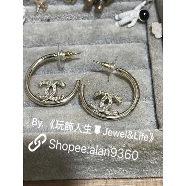 CHANEL 香奈兒 超美 淡金色 半圓 百搭 二手 素面 麥穗  造型 耳環-細節圖5